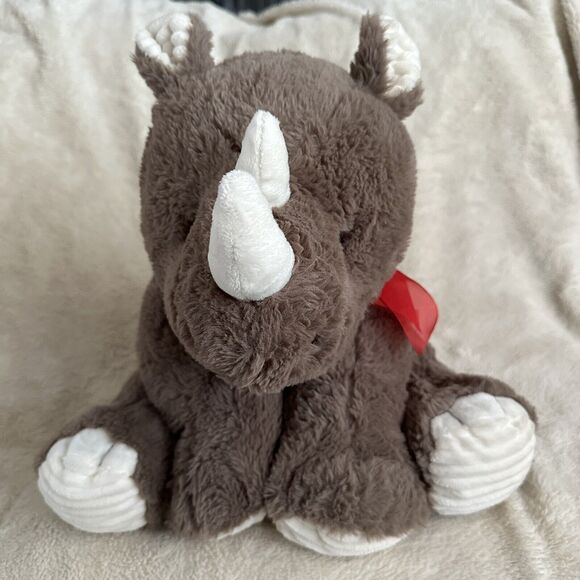Walmart Sitting Brown Rhino Red Bow Plush 16” Stuffed Animal Toy - Picture 1 of 6